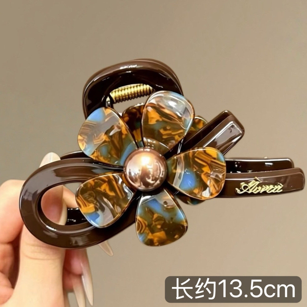 C廠【X365】藍棕花朵抓夾女氣質復古頭鯊夾2026新款髮夾高級感巨好看髮飾
 26.05-4「C廠-單筆結帳需滿，NT$500出貨(不含運費)」