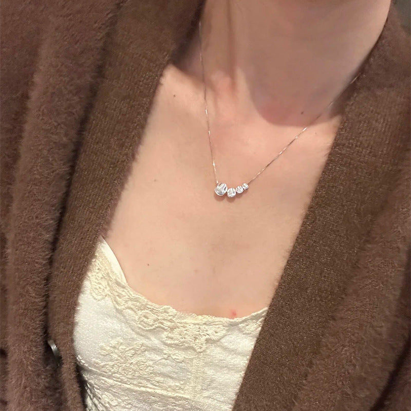 F廠【DQ1756N】簡約簡約貓眼珠突變項鍊女S925純銀ins風設計銀珠滾珠鎖骨鏈 25.07-4