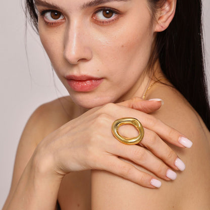 B廠【P1358】不鏽鋼材質誇張戒指女方牌吊墜鎖骨項鍊鍍18k金不掉色首飾 25.02-4