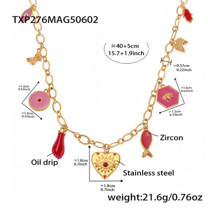 B廠【TXP276】歐美飾品不銹鋼批花紋鏈紅色愛心滴油DIY多配件手鍊項鍊女 25.06-1
