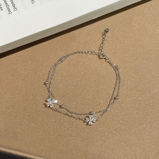 F廠【XDQ0009S】925純銀四葉草雙層手鍊女輕奢高級感手飾節日禮物通勤百搭款
 25.10-5