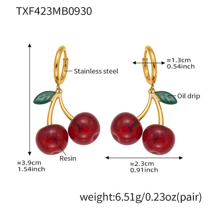 B廠【TXP423】 櫻桃項鍊潮趣水果耳環 ins網紅清新可愛少女時尚珠寶首飾
 25.10-2