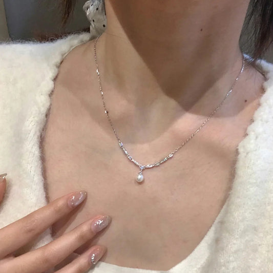 E廠【XDQ0870N】法式輕奢925純銀仿珍珠項鍊女精緻千金感鑲鋯石通勤鎖骨鍊ins
 26.05-3