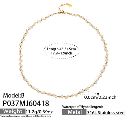 B廠【P037】歐美新款不規則手工串珠仿珍珠項鍊不鏽鋼鍍18k金鍊項鍊不掉色
 26.04-4