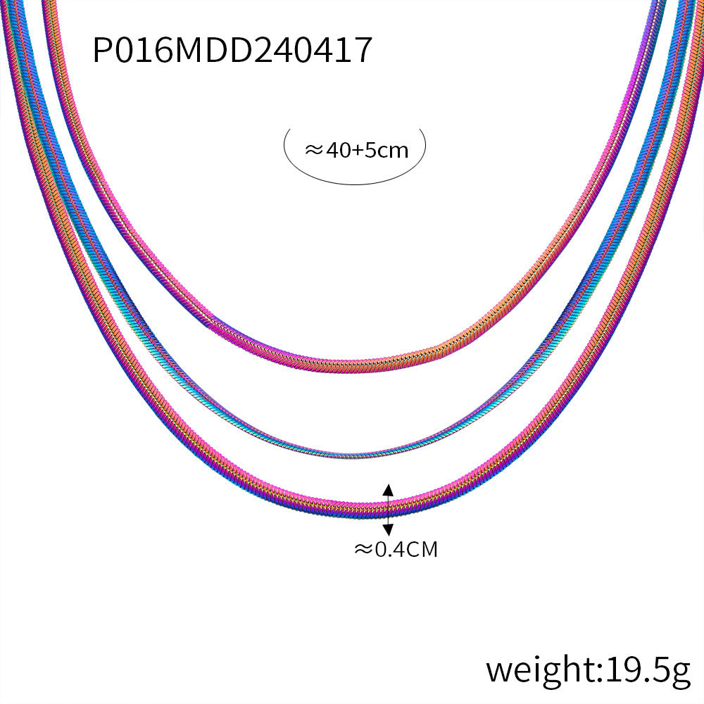 B廠【P016-E018】韓版跨國新品個性簡約飾品時尚冷淡風三色麻花辮鈦鋼項鍊手鍊套裝 24.04-4