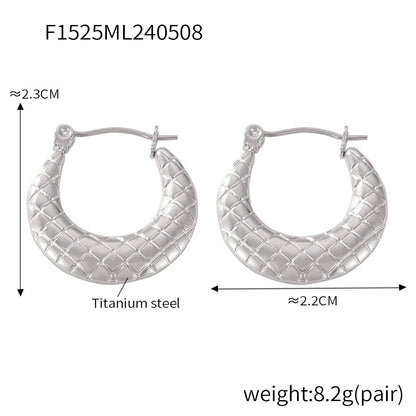 B廠【F1525-26】法式小香風菱格紋百搭C型鈦鋼鍍18k金耳環氣質小眾簡約潮流款耳飾 24.05-3