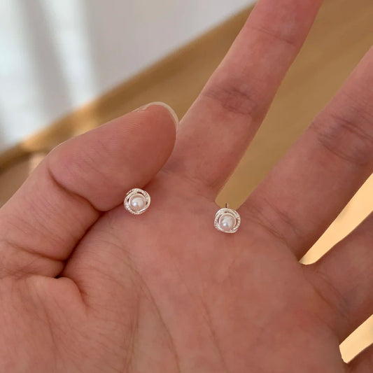 E廠【XDQ11252E】簡約小眾S999純銀纏繞仿珍珠耳環女時尚個性高級感百搭耳飾潮
 25.12-4