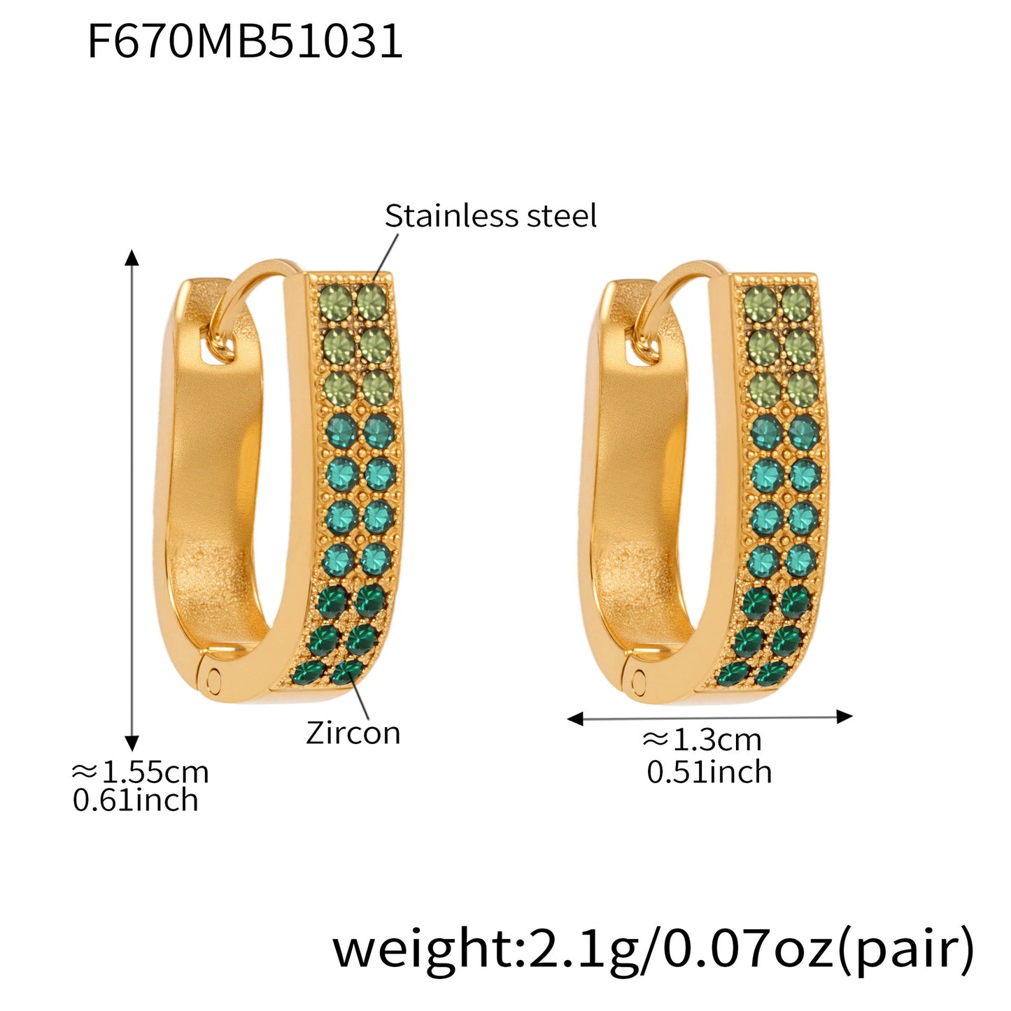 B廠【F670】超閃5A鋯石U型卡扣彩鑽耳扣歐美風時尚輕奢百搭不鏽鋼耳飾
 25.11-1