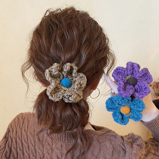 C廠【Y1053】毛線花朵金標髮圈女甜美紮頭髮繩高級感洋氣時尚皮筋頭繩百搭髮飾
 26.01-1
