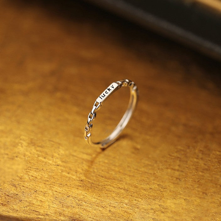 F廠【DQ8349R】小眾設計感lucky鏈條戒指女S925純銀輕奢時尚字母食指戒指環
 25.10-4