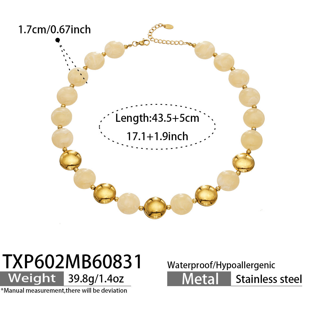 B廠【TXP602】跨境時尚復古鈦鋼樹脂圓珠女個性設計感氣質手鍊鎖骨鏈套裝 26.09-1