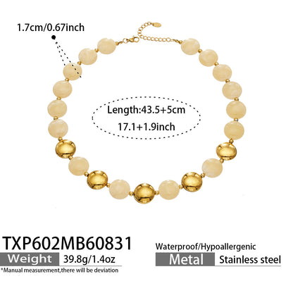 B廠【TXP602】跨境時尚復古鈦鋼樹脂圓珠女個性設計感氣質手鍊鎖骨鏈套裝 26.09-1