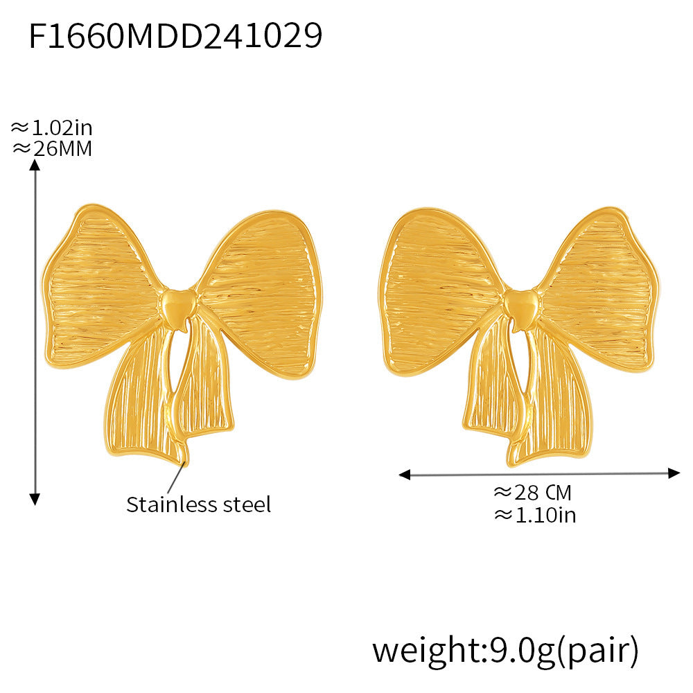 B廠【F1660】歐美飾品蝴蝶結耳環不鏽鋼PVD電鍍保色不過敏簡約通勤耳飾 24.11-2