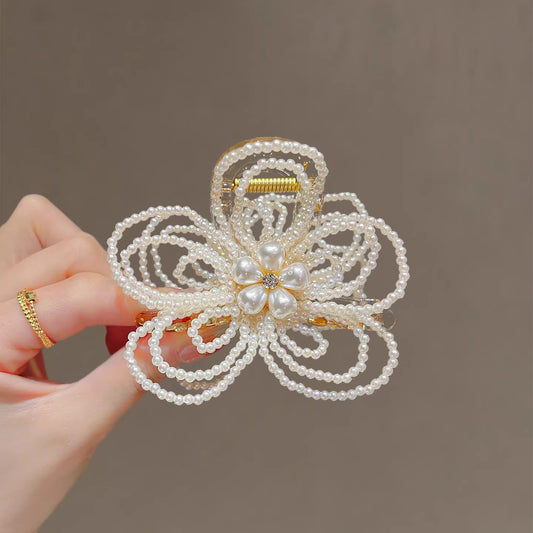 C廠【X74】韓國高級感珍珠花朵抓夾氣質百搭半紮髮鯊魚夾2026新款盤髮夾髮飾
 26.04-1