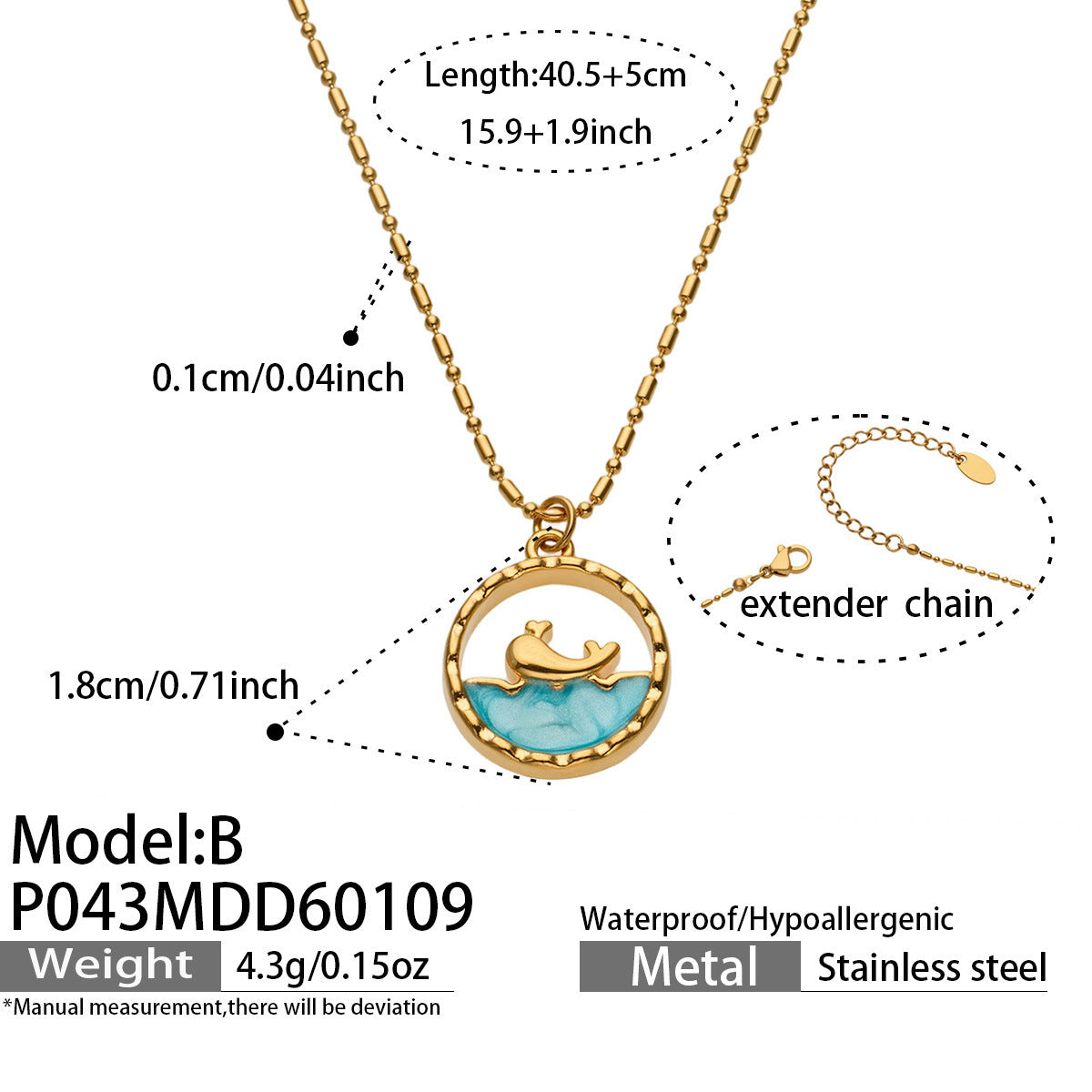 B廠【P043】海洋系列鯨生有你鯨魚海星滴油吊墜不鏽鋼鍍18K金項鍊小眾設計感
 26.04-5