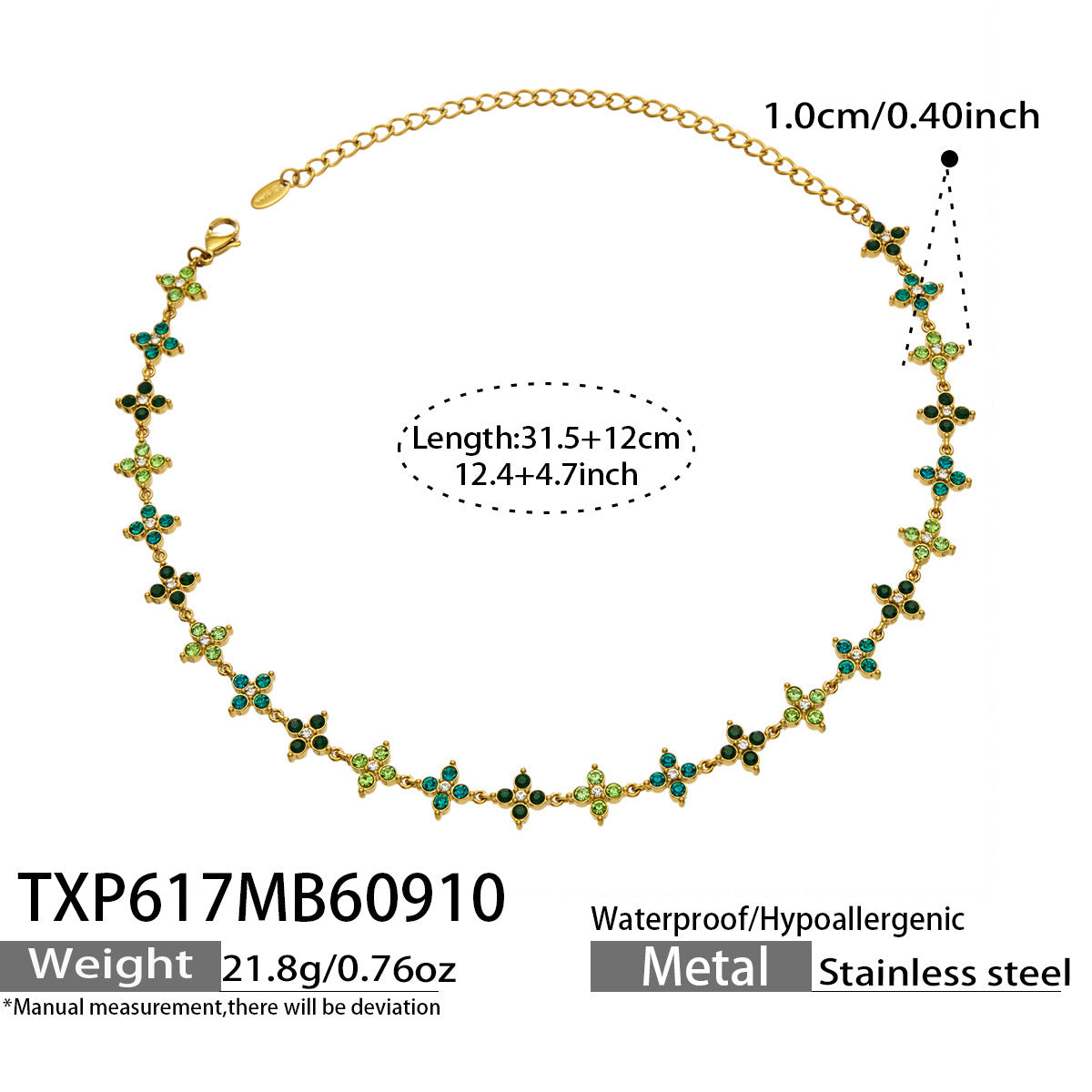 B廠【TXP617】跨境時尚四瓣花鋯石鈦鋼PVD真空電鍍小眾高級鎖骨鏈耳環手鍊組合
 26.09-3