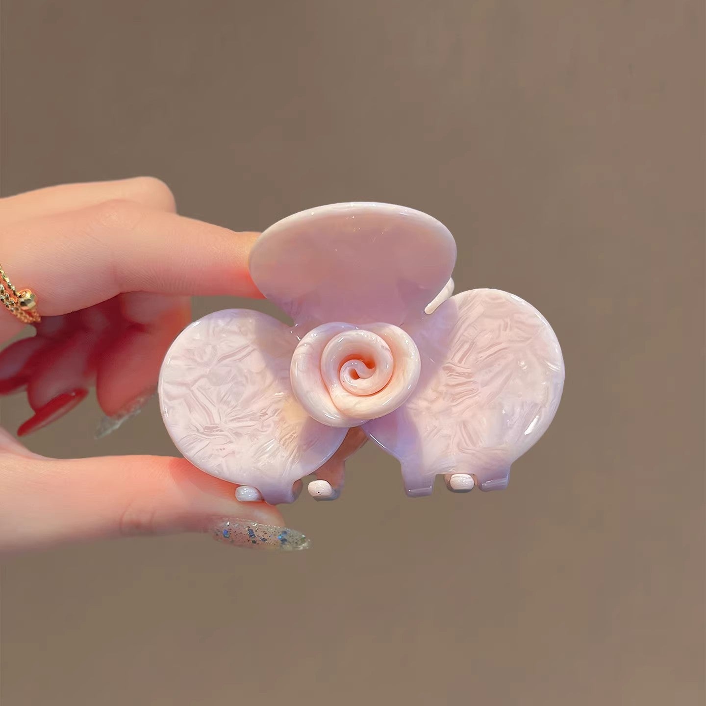 C廠【G46】品質醋酸抓夾淡粉色玫瑰花髮夾2026新款後腦勺髮量少半紮髮鯊魚夾
 26.04-3