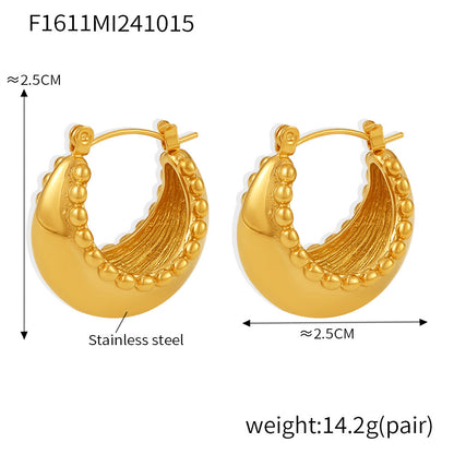 B廠【F1611】ins風輕奢感齒輪小珠雙C耳環鈦鋼鍍金通勤精緻百搭耳飾品女 24.10-4