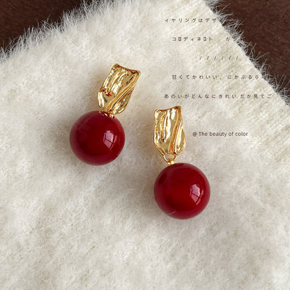 A廠【4976】新年大吉！安可拉紅珍珠耳環藝術復古高級感幾何圓形耳環貨源 25.01-1