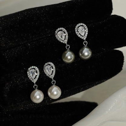 E廠【DQ11519E】法式優雅S925純銀水滴閃鋯耳環女精緻輕奢正圓仿珍珠復古耳飾
 25.09-4