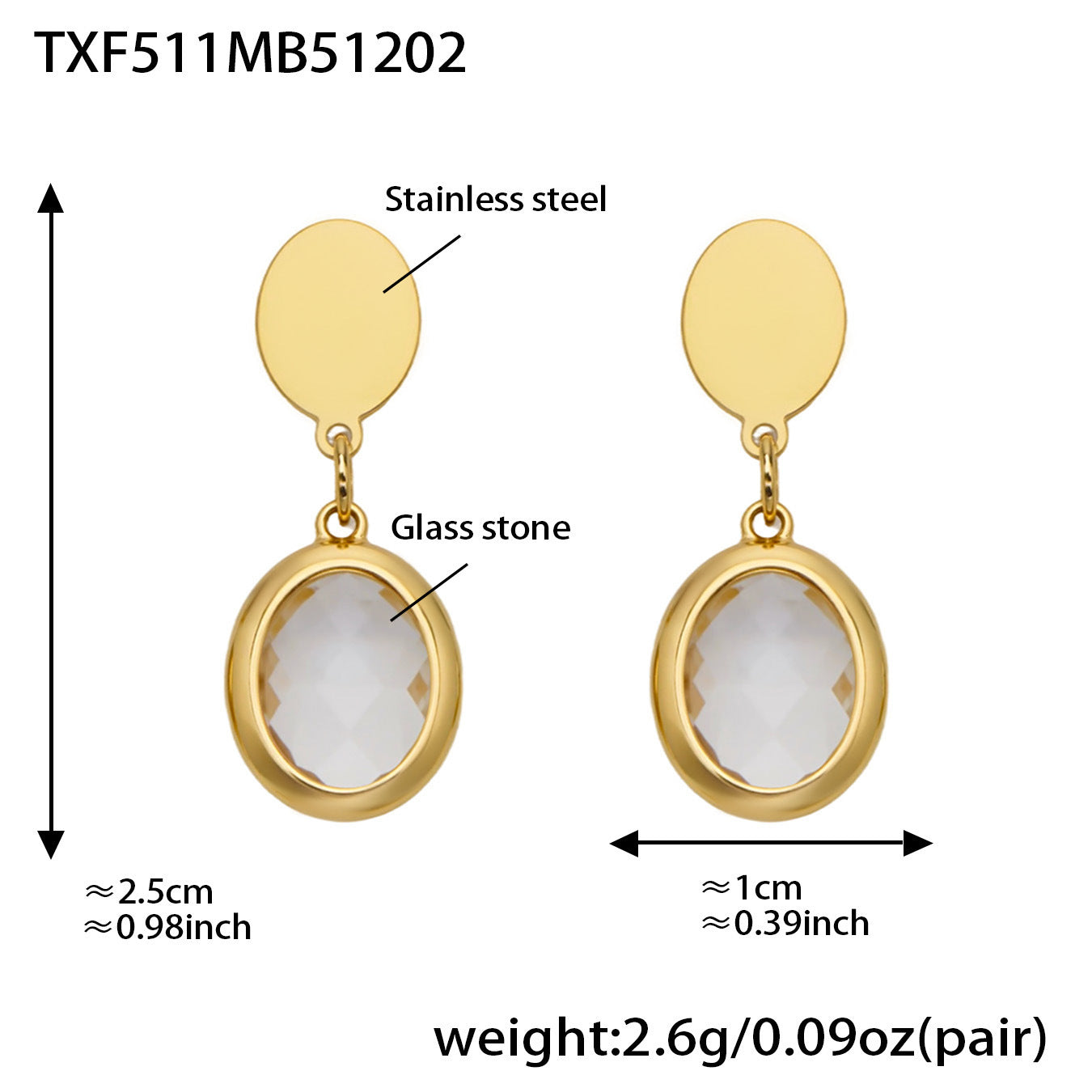 B廠【TXP511】不鏽鋼幾何橢圓切面玻璃石包邊項鍊手鍊耳環組鍍18k金跨國首飾
 25.12-2