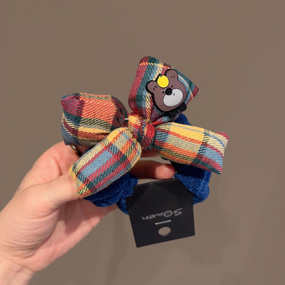 C廠【Y979】韓系百搭時尚蝴蝶結髮圈混色格紋髮繩藍色針織腸圈秋冬新款頭繩女
 25.12-4「C廠-單筆結帳需滿，NT$500出貨(不含運費)」