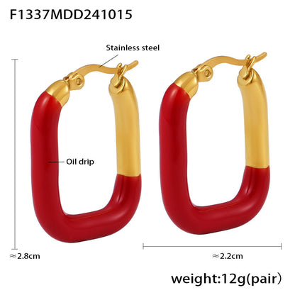 B廠【F1337】飾品歐美ins風U形滴油耳環時尚新款潮流不鏽鋼鍍金保色耳飾 24.10-4