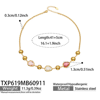 B廠【TXP619】歐美風彩面玻璃石不銹鋼鍍金不規則高級感不掉色項鍊手鍊套裝飾品 26.09-3