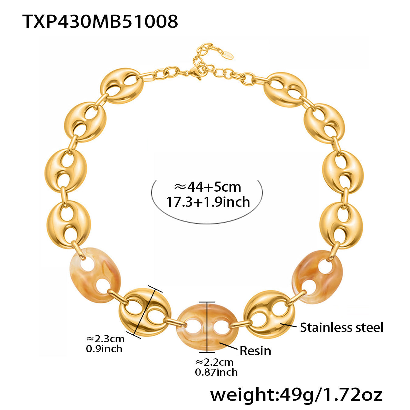 B廠【TXP430】不銹鋼豬鼻子樹脂項鍊多色時尚手工鍊鍍18k金項鍊手鍊耳環
 25.10-3