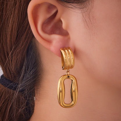 B廠【F475】跨境冷淡風不規則雙環空心耳環小眾簡約飾品鍍18k金不掉色 25.08-5