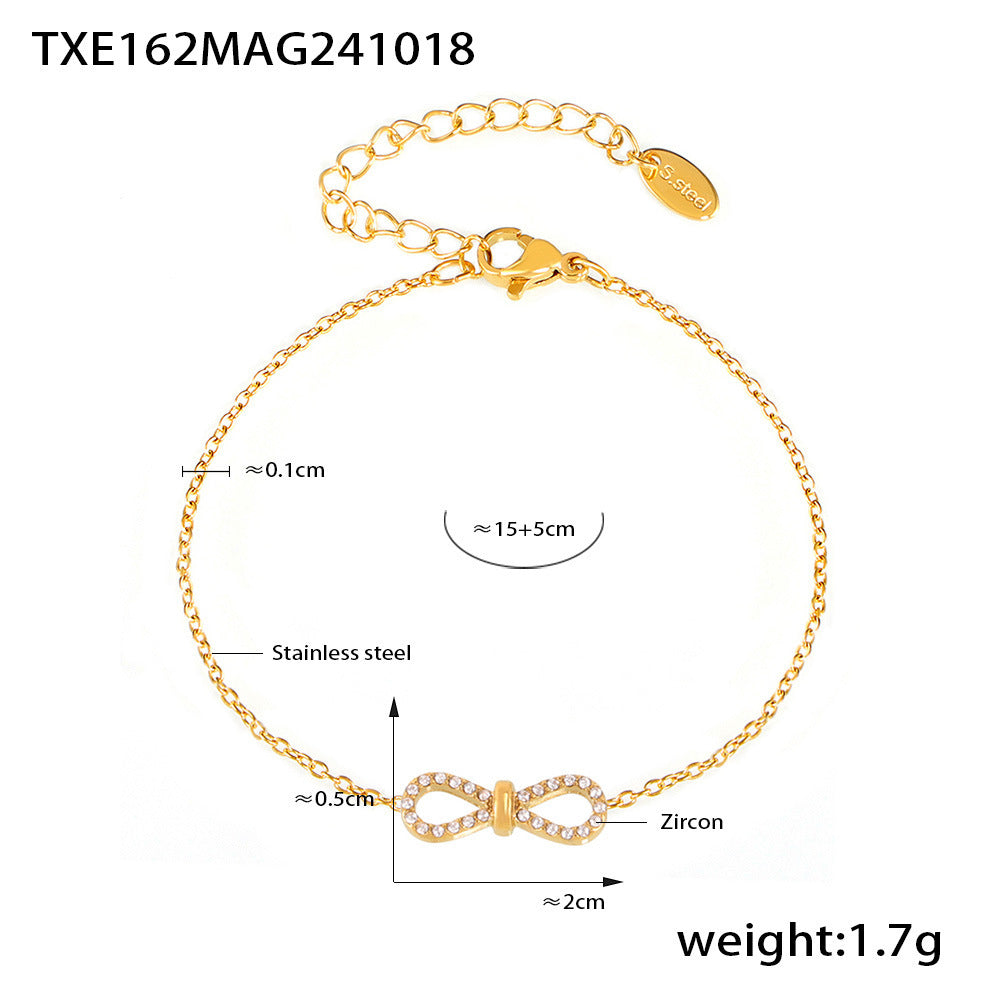 B廠【TXP162】飾品ins小眾8字鑲鋯石超閃鎖骨項鍊手鍊不銹鋼PVD電鍍保色 24.10-4