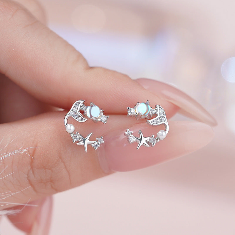 E廠【YC2204E】足銀S999浪漫文藝繁星魚尾耳環女輕奢甜美可愛小香風高級耳飾
 25.11-1