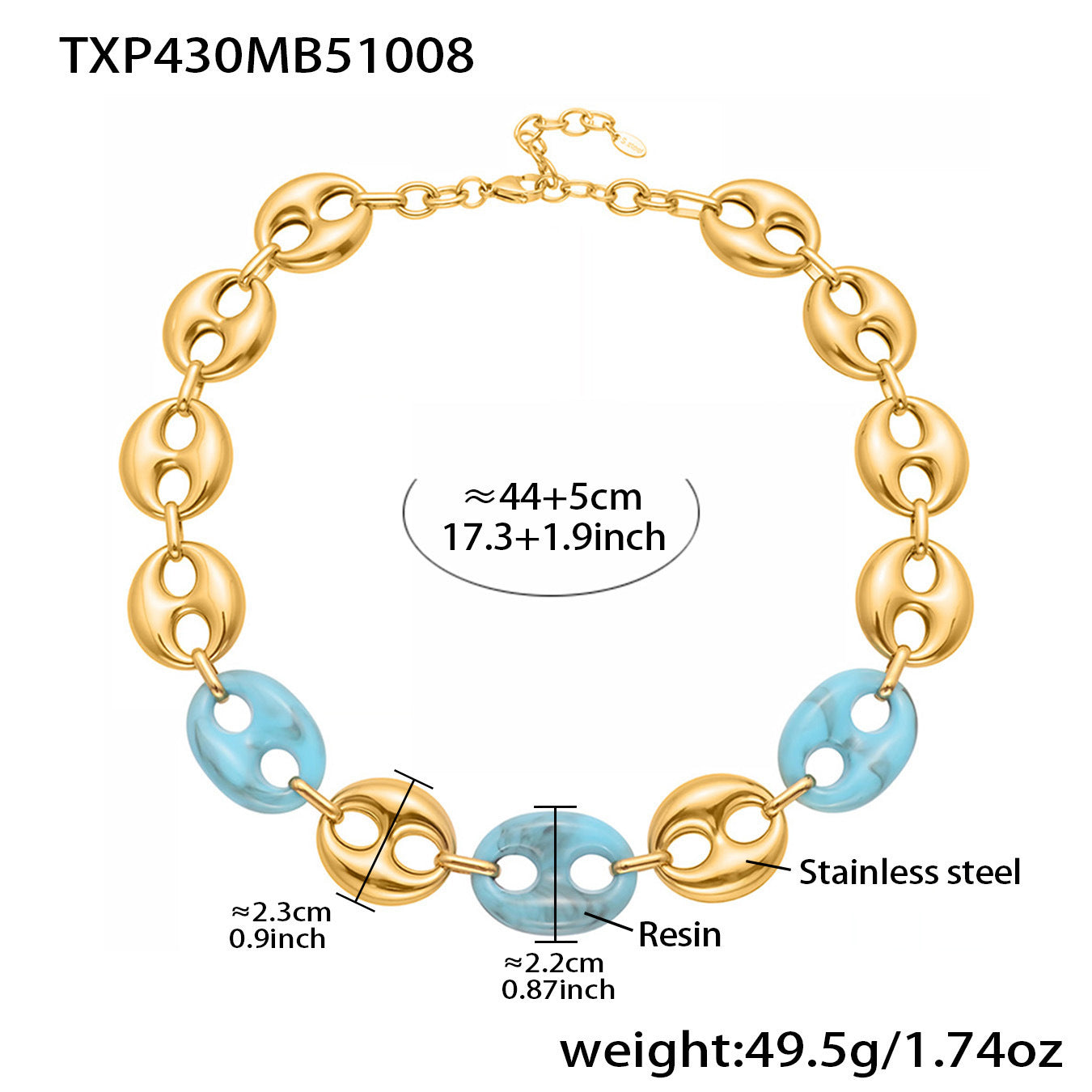 B廠【TXP430】不銹鋼豬鼻子樹脂項鍊多色時尚手工鍊鍍18k金項鍊手鍊耳環
 25.10-3