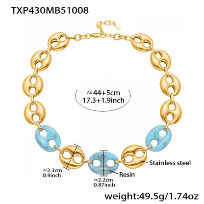 B廠【TXP430】不銹鋼豬鼻子樹脂項鍊多色時尚手工鍊鍍18k金項鍊手鍊耳環
 25.10-3
