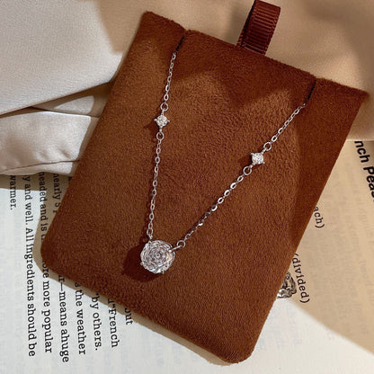 F廠【DQ0013N】S925純銀超閃玫瑰切項鍊女輕奢高級感精緻鋯石通勤鎖骨鏈
 25.10-4