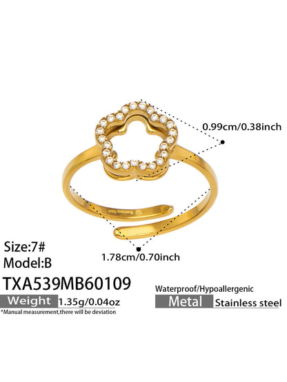 B廠【TXP539】歐美ins時尚5A鋯石花朵項鍊手鍊耳環戒指女士首飾組不銹鋼飾品
 26.01-2