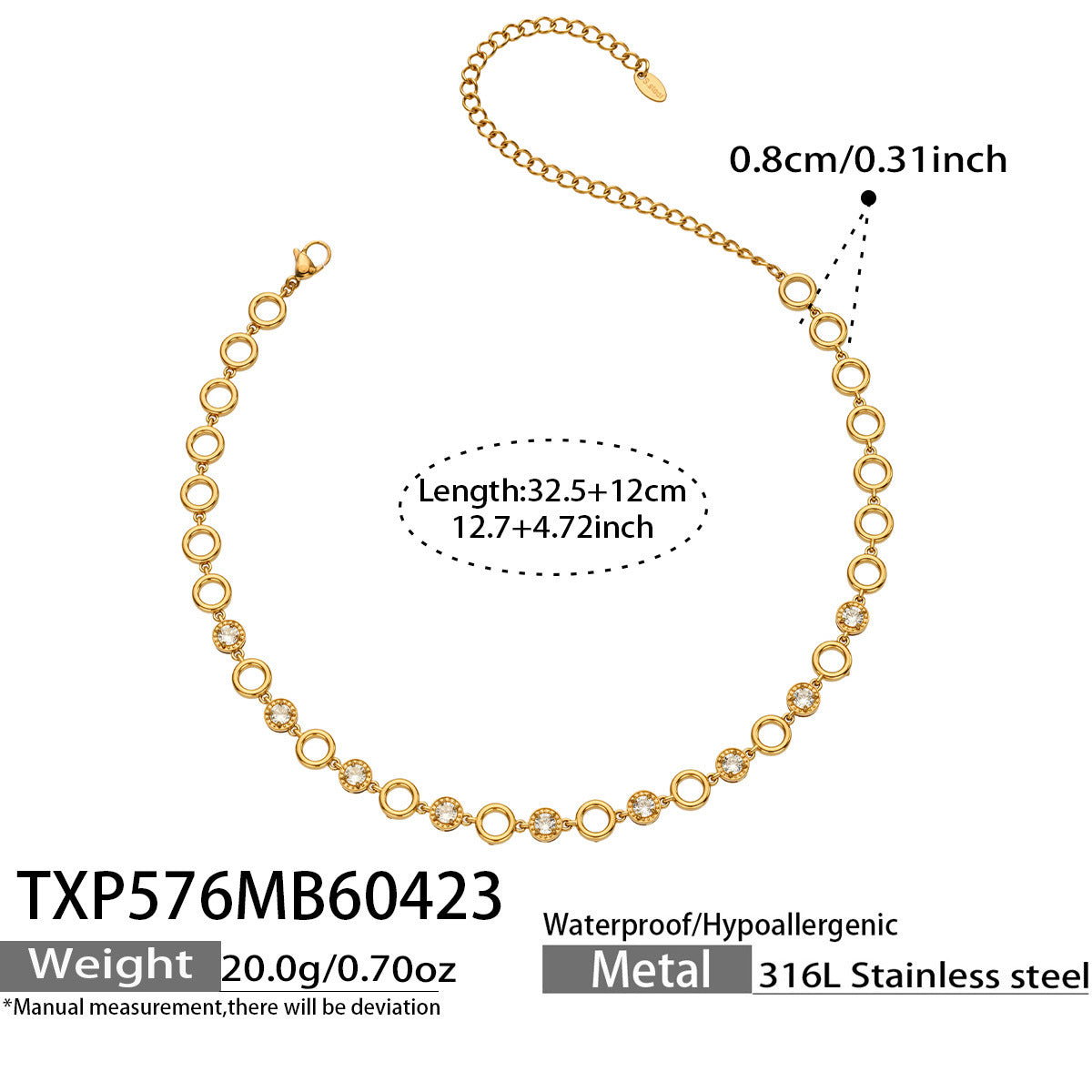 B廠【TXP576】歐美風超質感鋯石手工爪鑽鏈項鍊手鍊手鍊套組不銹鋼鍍18k金時尚飾品
 26.04-5
