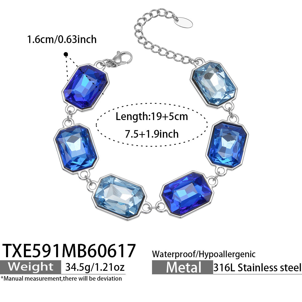B廠【TXP591】歐美新款多色長方形玻璃石項鍊手鍊首飾套裝復古宴會風不銹鋼飾品
 26.06-4