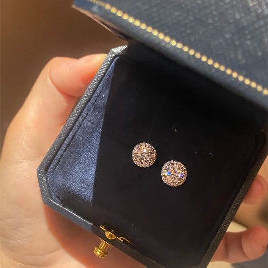 E廠【XDQ11273E】S925純銀爆閃滿鑽耳環女高級感四爪圓鋯時尚通勤耳飾
 25.12-1