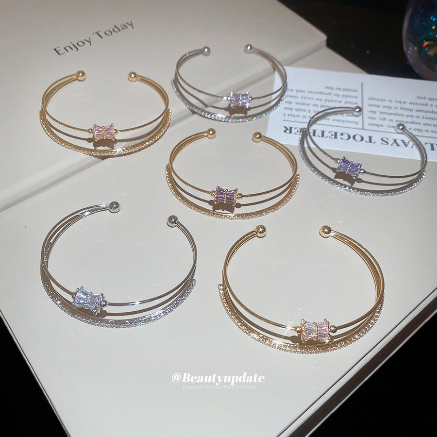 A廠【HB4895】新款簡約鋯石圓形開口手鐲休閒時尚日常百搭手環輕奢高級感手飾女
 25.11-1