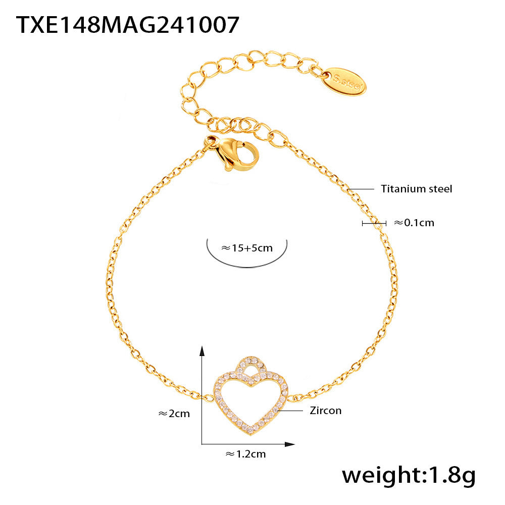 B廠【TXP148】 小眾氣質滿天星鋯石鏤空愛心鎖骨項鍊手鍊新款鈦鋼套組女 24.10-2