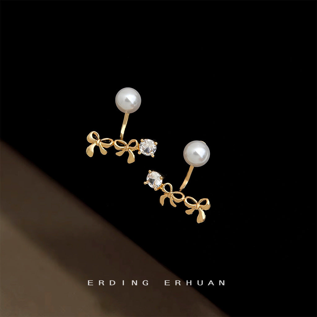 C廠【6384】設計師款~一款兩戴鋯石蝴蝶結玻璃爆款珍珠925銀針鍍14K耳環 耳飾
 25.11-1