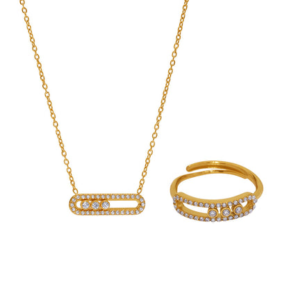 B廠【TXP248】跨境新款三鑽鋯石可移動吊墜項鍊不銹鋼小眾開口戒指女套裝 25.04-3