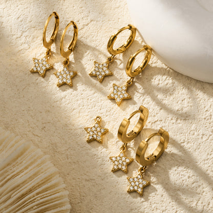 B廠【F310】歐美跨國新款五角星吊墜鑲嵌鋯石耳環簡約時尚百搭耳環不鏽鋼鍍金
 26.04-4