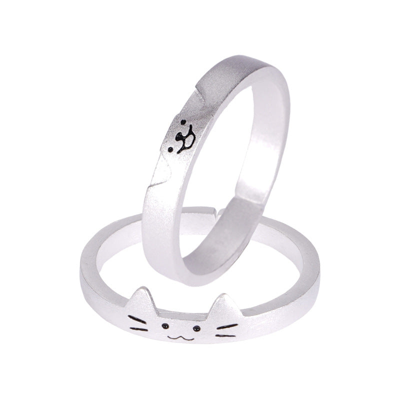 E廠【DQ8419R】S999純銀可愛小貓小狗情侶對戒男女個性疊戴戒指創意設計指環
 25.10-3