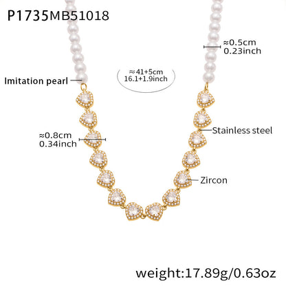 B廠【P1735】施家貝珠串珠愛心5A鋯石手工鍊項鍊不鏽鋼鍍18k真金不掉色
 25.10-4