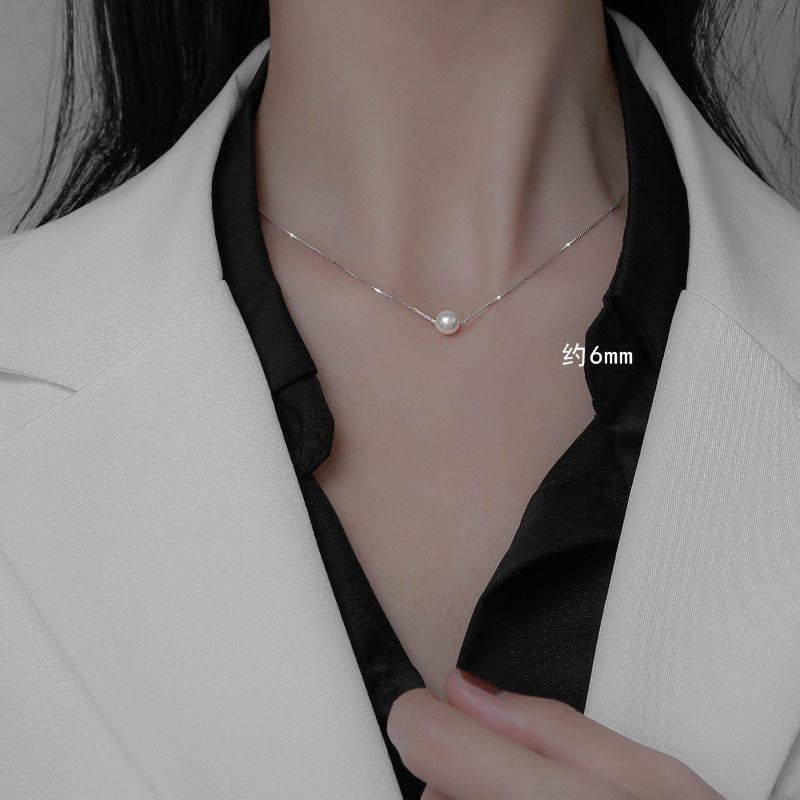 F廠【DQ0048N】S925銀項鍊女單顆正圓仿珍珠吊墜項鍊女簡約韓版ins風鎖骨鏈
 25.09-3
