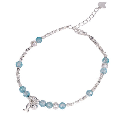 E廠【XDQ0060S】小眾精緻S925純銀藍托帕小魚手鍊女輕奢碎銀子氣質百搭手飾品
 26.04-3