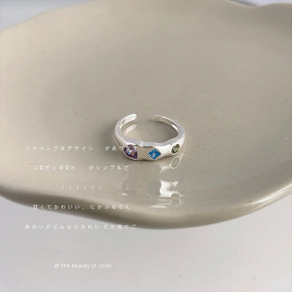 A廠【2486】微鑲鋯石鍍銀做舊感開口可調整復古簡約戒指食指戒個性潮ins指環
 25.11-4