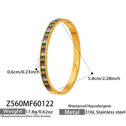 B廠【Z560】歐美時尚彩色鋯石手鐲簡約輕奢個性設計不鏽鋼鍍18k真金卡扣手環
 26.01-4